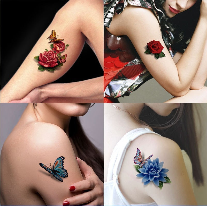 36 feuilles de tatouages temporaires imperméables en 3D pour femmes.
