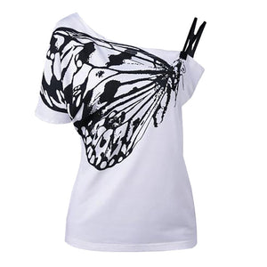 GIRAFFITA - Nouveauté. T-shirt bicolore. Col incliné imprimé papillon.