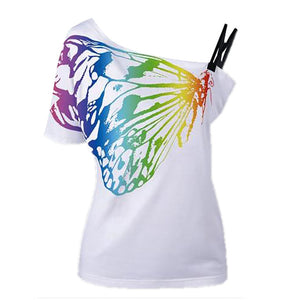 GIRAFFITA - Nouveauté. T-shirt bicolore. Col incliné imprimé papillon.